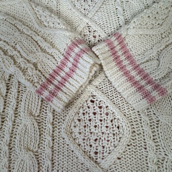 Ur My Lover Cardigan Chunky Cable Knit Button Cardigan Pink Cream Hearts L/XL - Picture 9 of 9